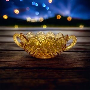Fenton Amber Hobnail Candy Dish With Handles